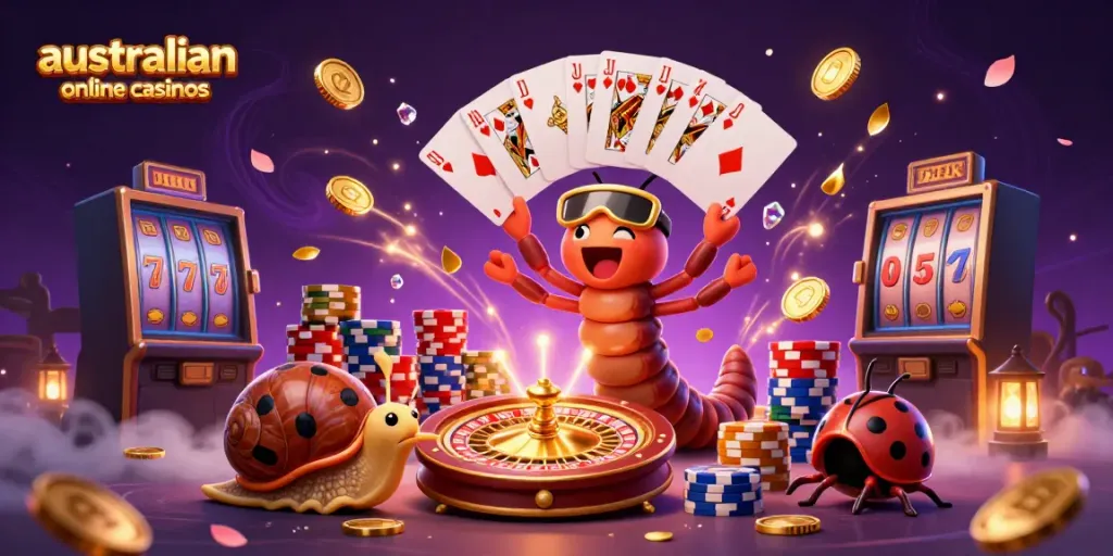 Engage in thrilling action at australian online casinos with a colorful dealer and high-stakes gameplay.