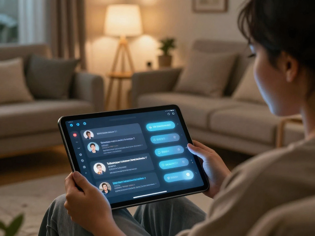 Engaging ai porn chat between user and AI assistant in a cozy setting