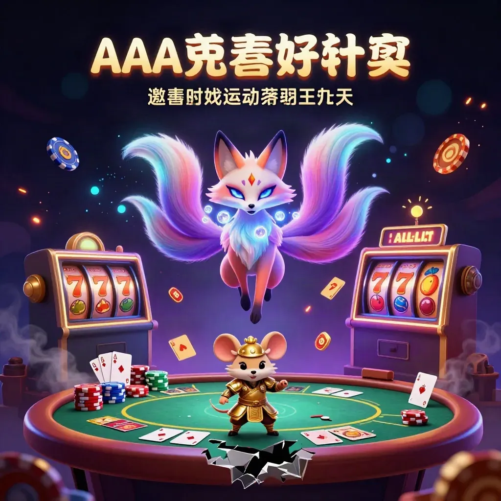 Nine-tailed neon fox spirit and golden samurai mouse amid casino symbols and glowing slot reels.