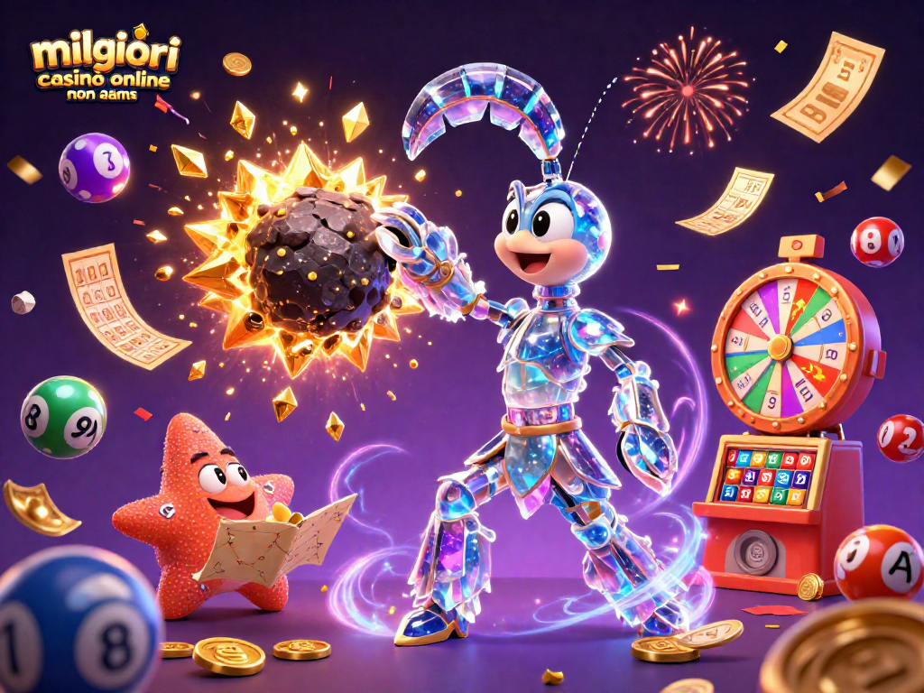 I migliori casinò online non AAMS con grafica 3D di fumetto, mantide galattica e stella marina in azione.