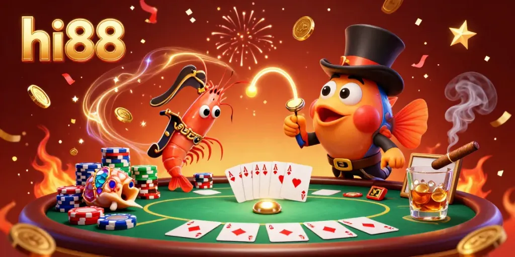 Join the fun at hi88, featuring a vibrant underwater casino scene with a deep-sea anglerfish and poker elements.