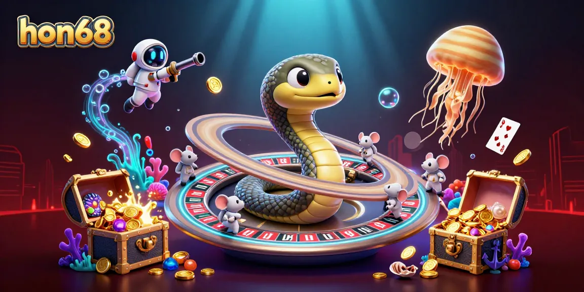 Experience betting excitement at hon68 with a cosmic twist featuring animated astronaut mice and vibrant underwater elements.