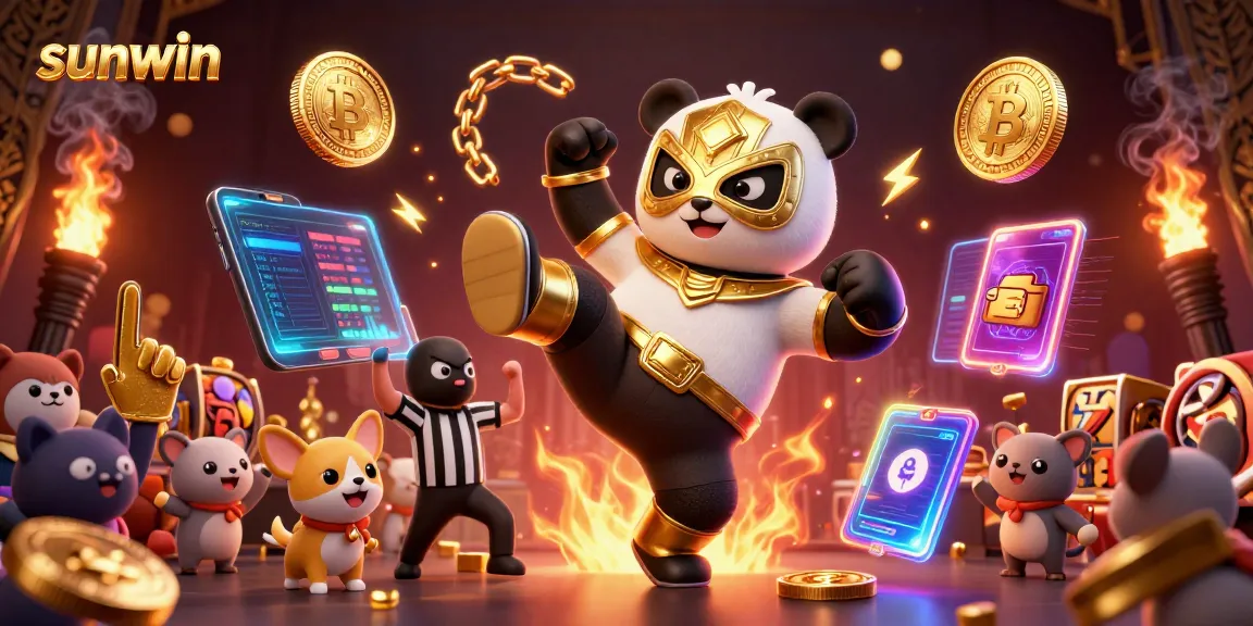 Experience thrilling gaming action with sunwin, featuring a panda wrestler and chihuahua ref.