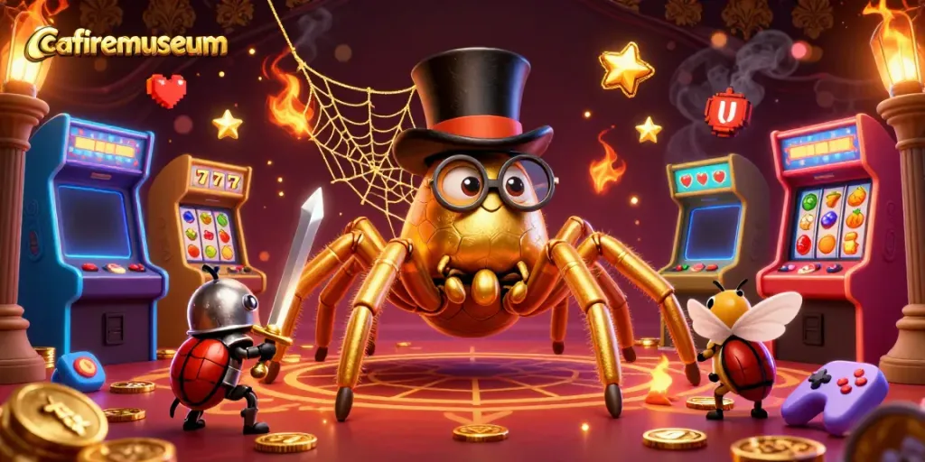 Engage your senses at cafiremuseum with a golden tarantula, beetle knight, and vibrant casino themes.