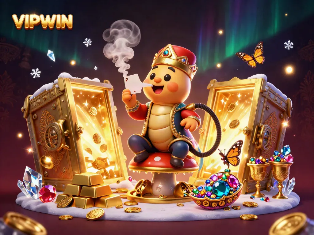 Play poker hands with VIPWIN in a colorful, whimsical 3D casino scene featuring unique characters.
