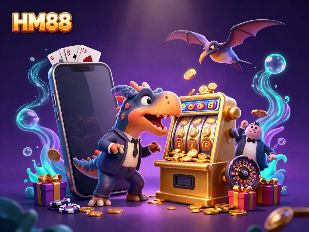 Catch the thrilling HM88 jackpot action as characters interact dynamically in a vibrant casino scene!