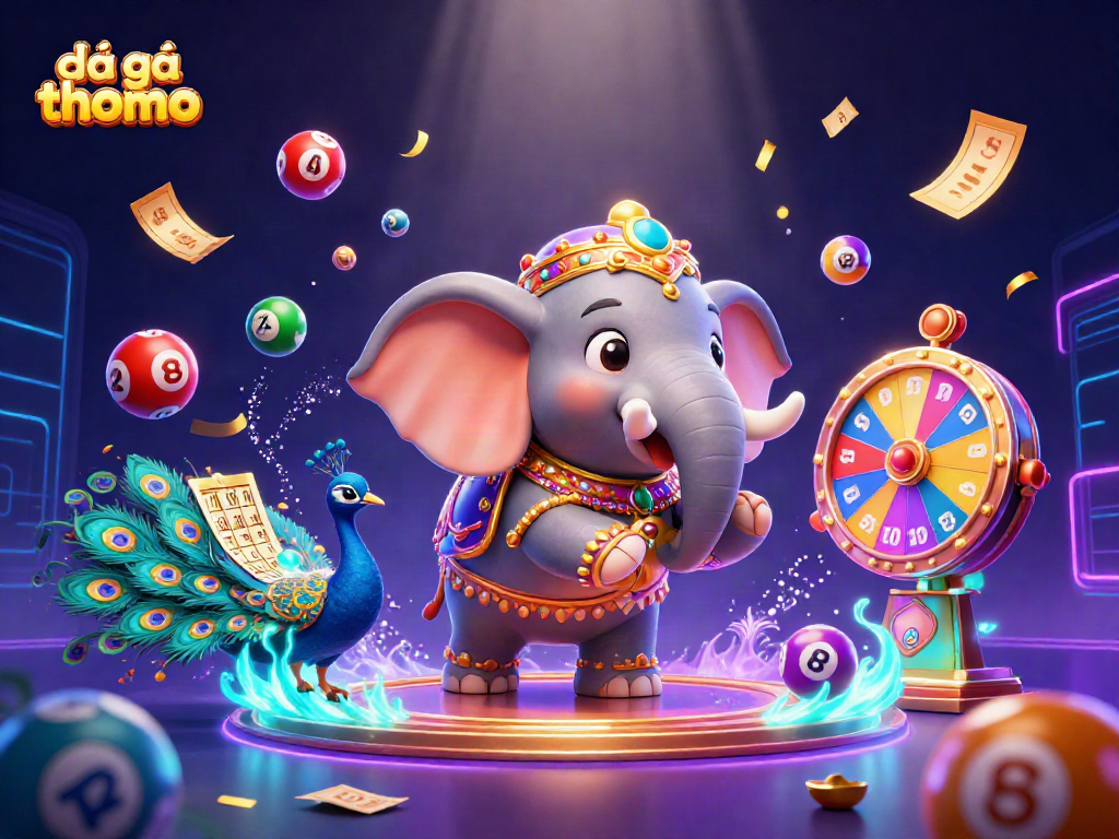 Engage in đá gà thomo action with a colorful, dynamic casino-themed 3D illustration.
