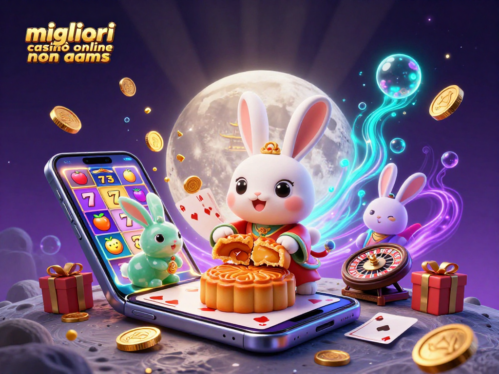 Gioca nei migliori casinò online non aams, con simboli di slot e giochi da tavolo in un'illustrazione vivace.