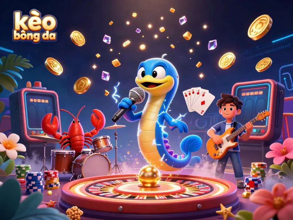Engage with kèo bóng đá in this vibrant underwater casino scene featuring animated characters performing and dynamic gaming elements.