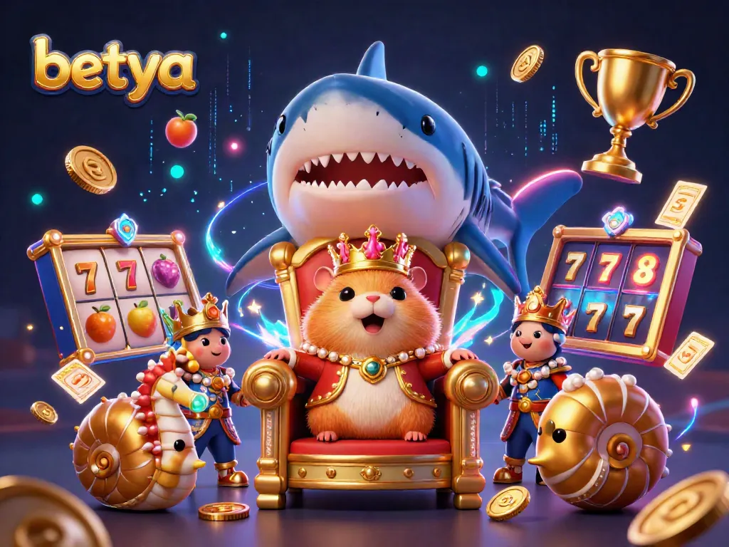Betya captivates players with an interactive 3D casino scene showcasing vibrant slot machines and a fierce hamster king.