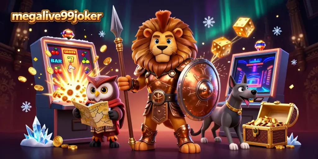 Jackpot di megalive99joker bersama singa, burung hantu, dan anjing greyhound.