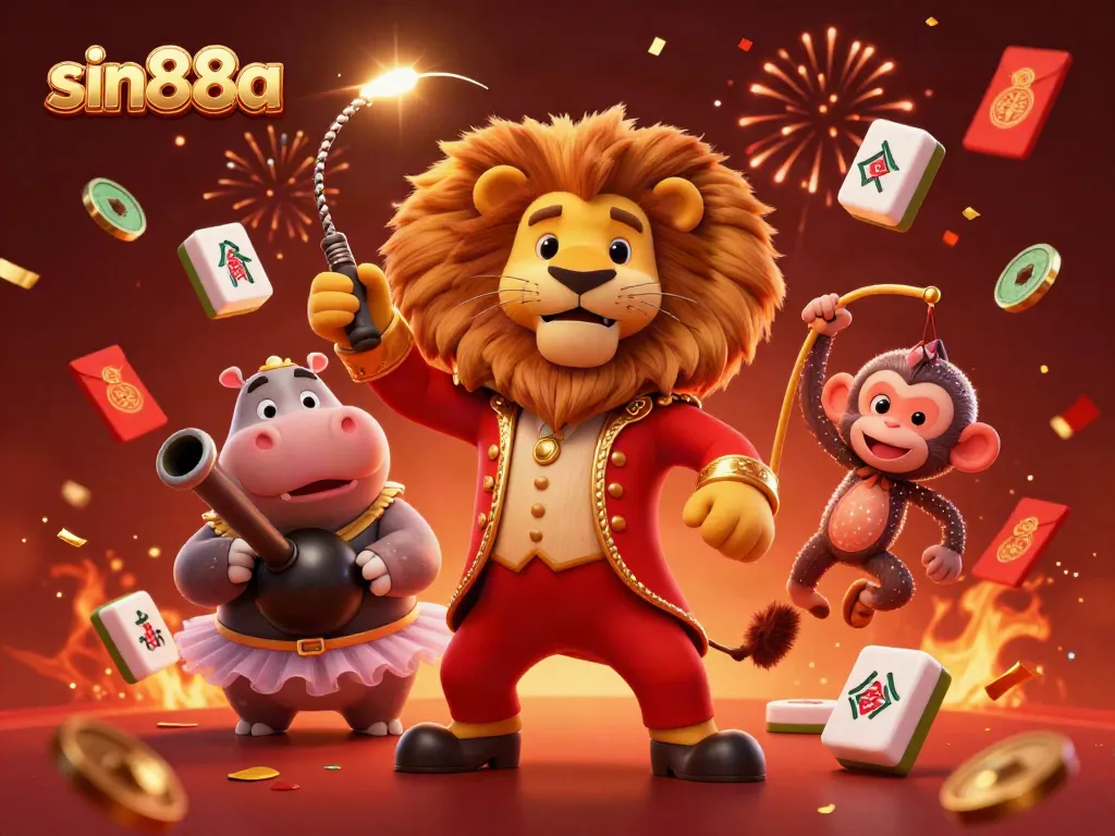 Experience thrilling gaming at sin88a with vibrant carnival characters and dynamic casino elements.