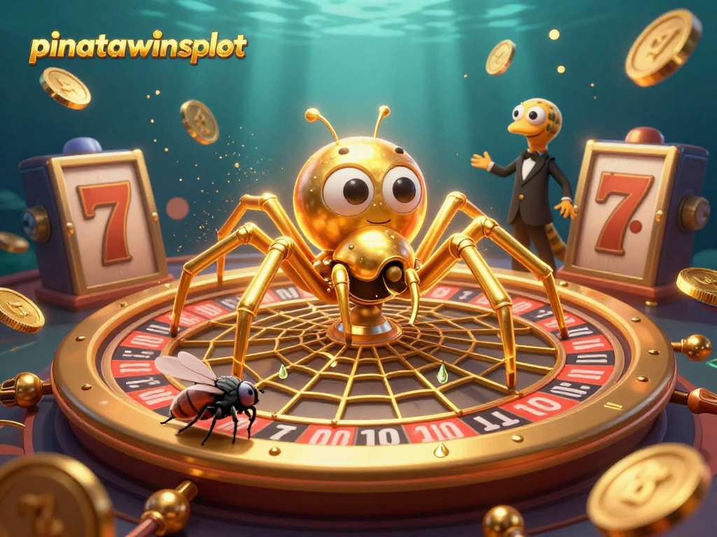 Experience the excitement of pinatawinsslot with a vibrant 3D casino scene featuring a golden spider and dynamic elements.