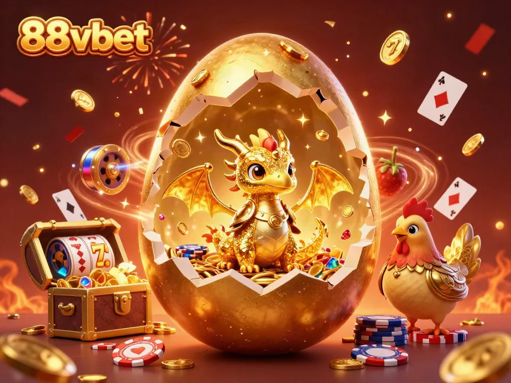 Experience the world of 88vbet with a golden dragon and vibrant casino elements coming to life.