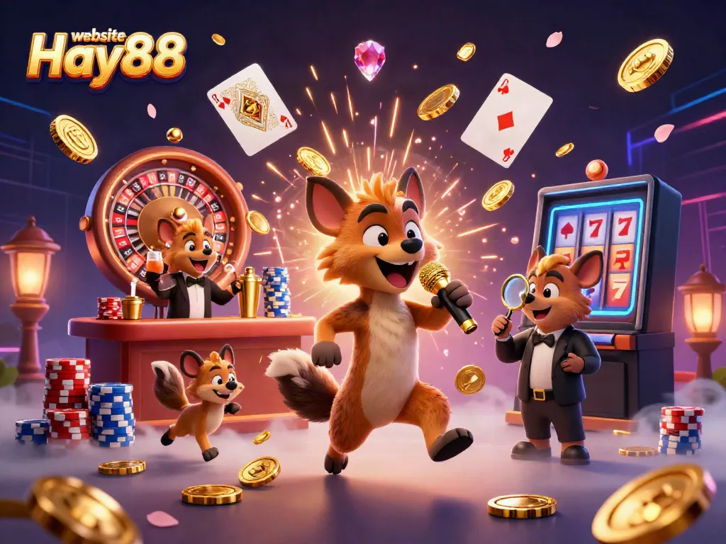 Experience the excitement of the website Hay88 with buzzing hyenas in a vibrant casino scene.